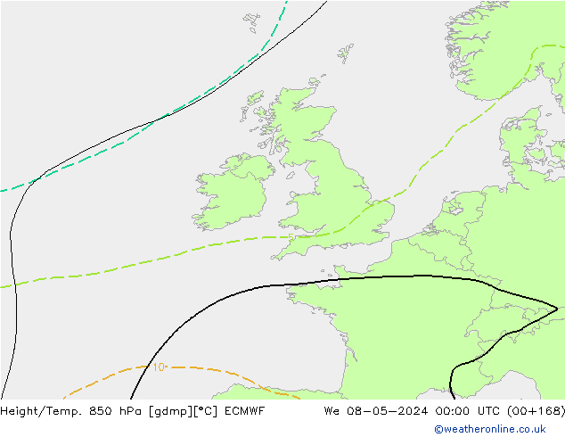 Géop./Temp. 850 hPa ECMWF mer 08.05.2024 00 UTC