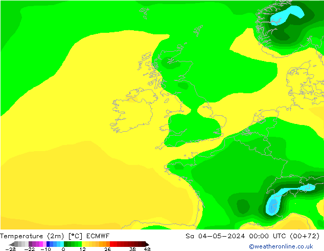 Temperatuurkaart (2m) ECMWF za 04.05.2024 00 UTC