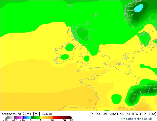 Sıcaklık Haritası (2m) ECMWF Per 09.05.2024 00 UTC
