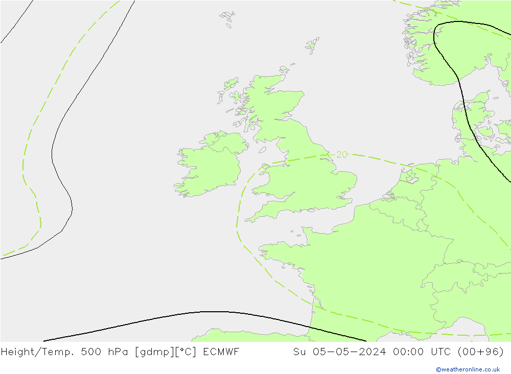Height/Temp. 500 hPa ECMWF So 05.05.2024 00 UTC