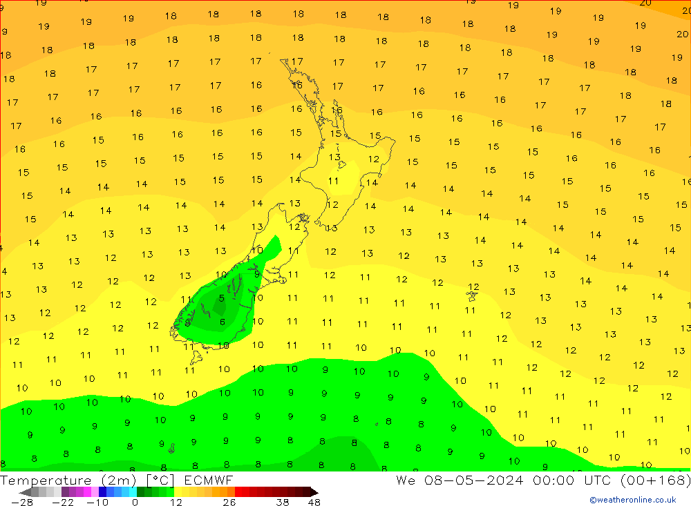 Temperature (2m) ECMWF We 08.05.2024 00 UTC