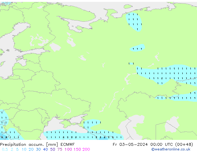 Precipitation accum. ECMWF Fr 03.05.2024 00 UTC