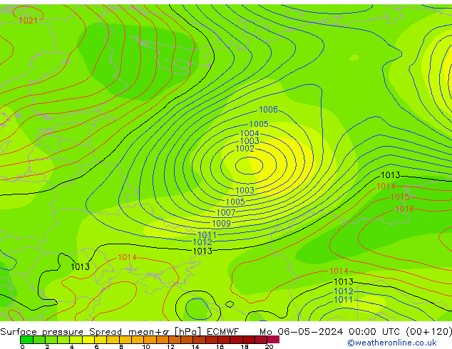 Atmosférický tlak Spread ECMWF Po 06.05.2024 00 UTC