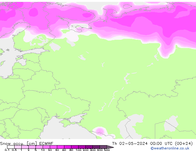 Snow accu. ECMWF Th 02.05.2024 00 UTC