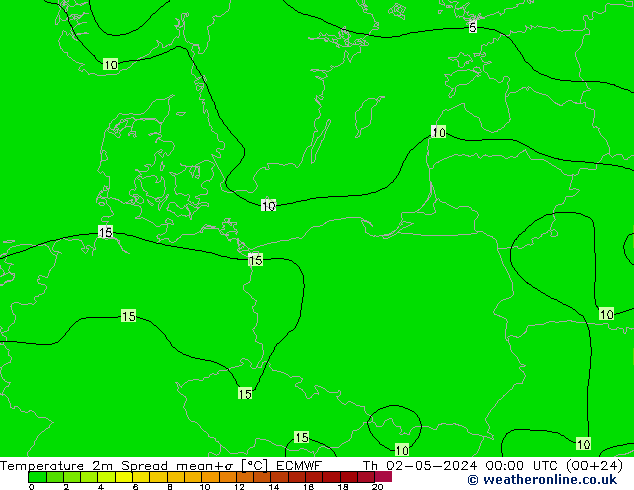 Temperature 2m Spread ECMWF Čt 02.05.2024 00 UTC