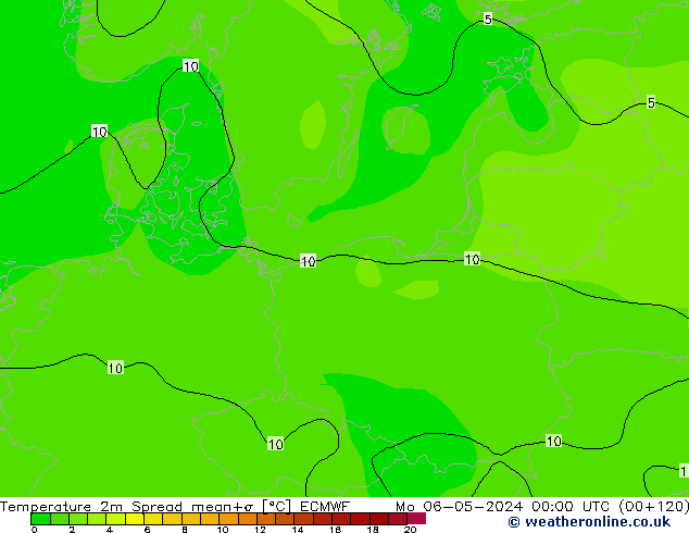 Sıcaklık Haritası 2m Spread ECMWF Pzt 06.05.2024 00 UTC