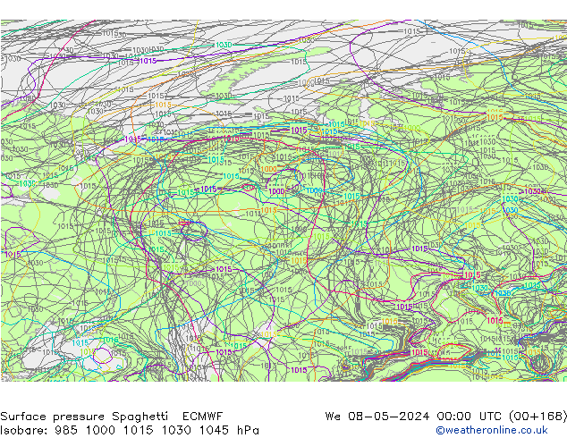 Bodendruck Spaghetti ECMWF Mi 08.05.2024 00 UTC