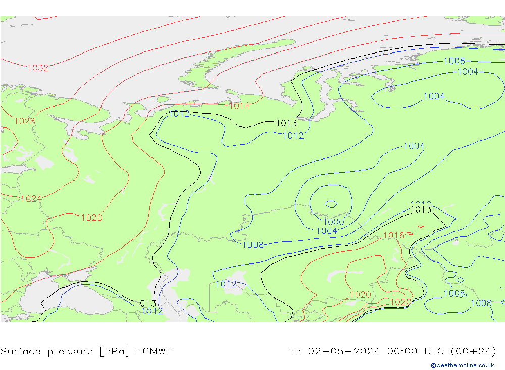 Atmosférický tlak ECMWF Čt 02.05.2024 00 UTC