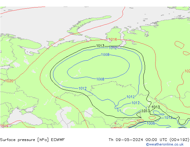 ciśnienie ECMWF czw. 09.05.2024 00 UTC