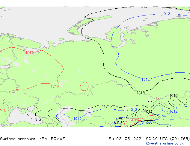 Pressione al suolo ECMWF dom 02.06.2024 00 UTC