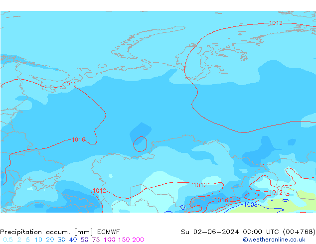 Precipitation accum. ECMWF Вс 02.06.2024 00 UTC