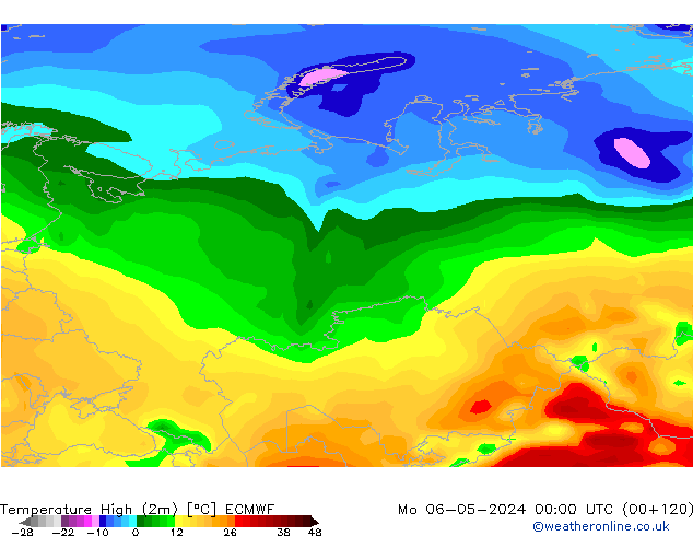 Höchstwerte (2m) ECMWF Mo 06.05.2024 00 UTC