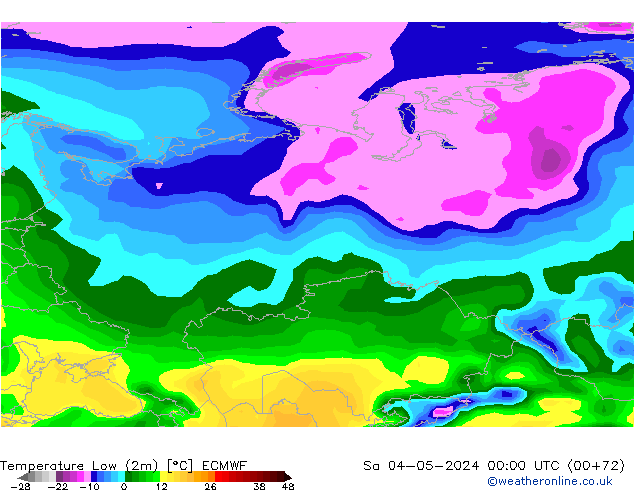 Min.temperatuur (2m) ECMWF za 04.05.2024 00 UTC