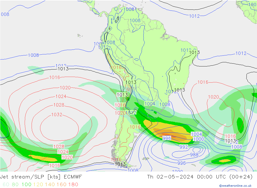 Jet stream/SLP ECMWF Čt 02.05.2024 00 UTC