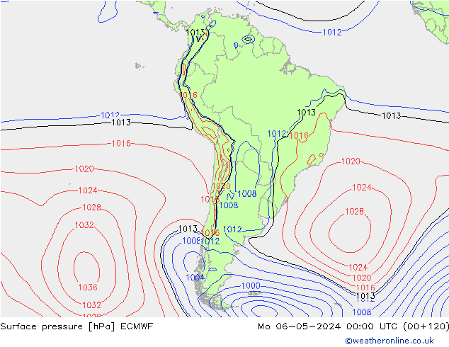 pressão do solo ECMWF Seg 06.05.2024 00 UTC