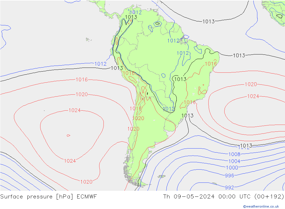 Pressione al suolo ECMWF gio 09.05.2024 00 UTC