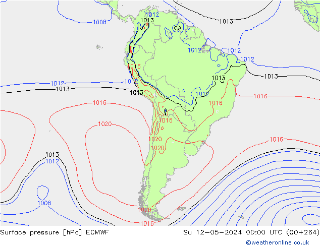 Presión superficial ECMWF dom 12.05.2024 00 UTC