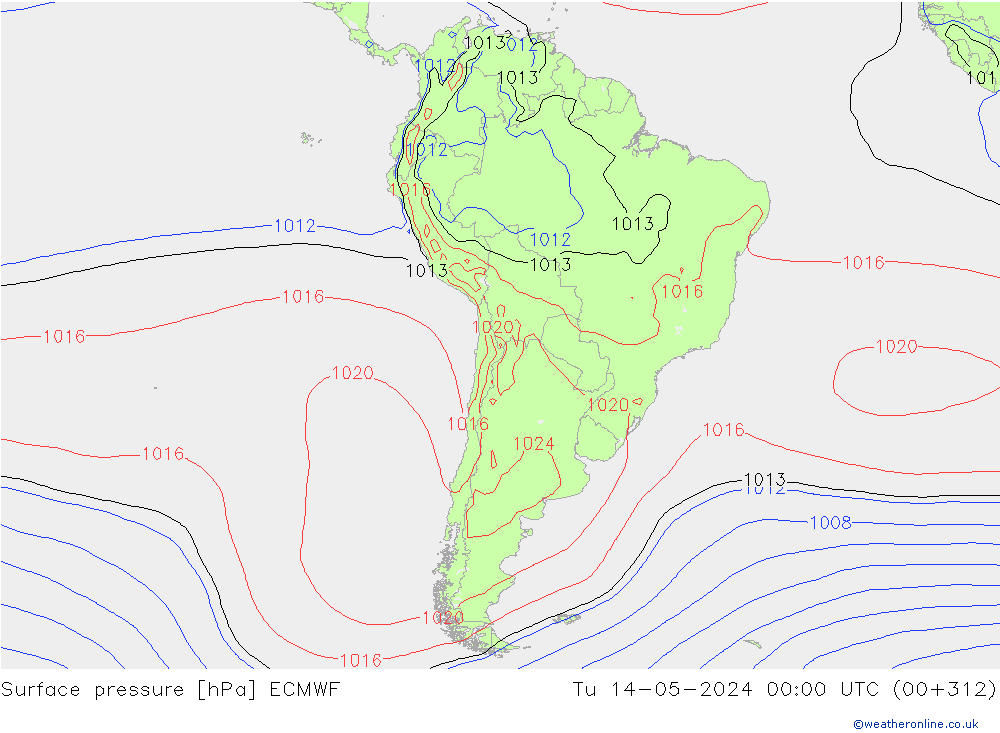 Surface pressure ECMWF Tu 14.05.2024 00 UTC