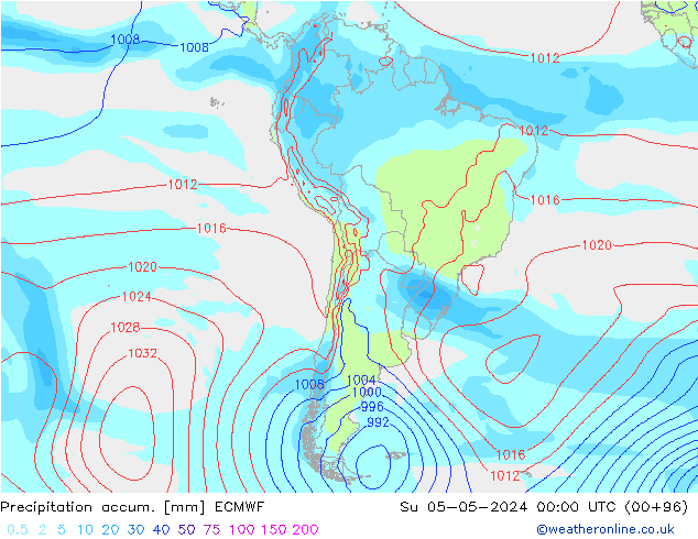 Toplam Yağış ECMWF Paz 05.05.2024 00 UTC