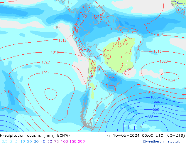 Totale neerslag ECMWF vr 10.05.2024 00 UTC