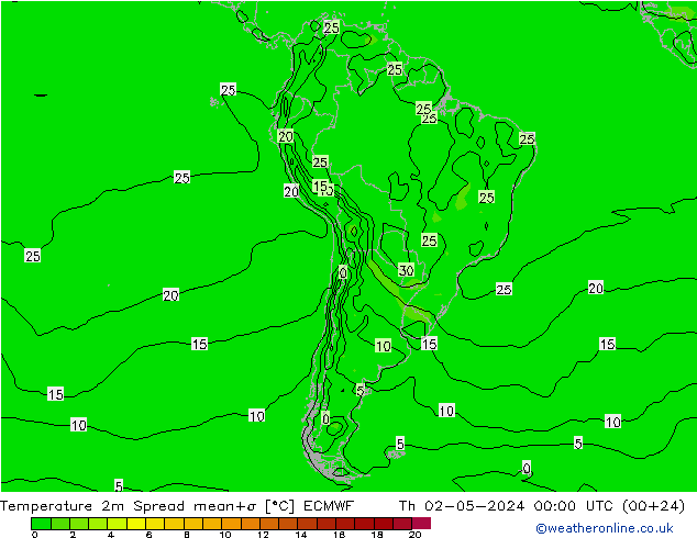 карта температуры Spread ECMWF чт 02.05.2024 00 UTC