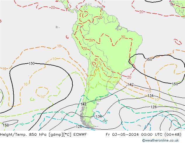 Height/Temp. 850 hPa ECMWF Fr 03.05.2024 00 UTC
