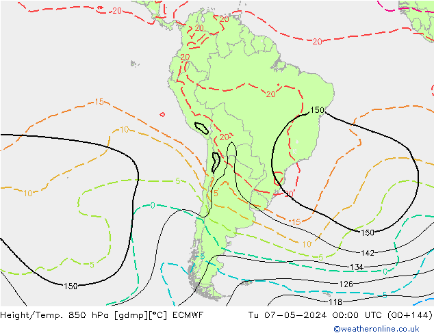 Geop./Temp. 850 hPa ECMWF mar 07.05.2024 00 UTC