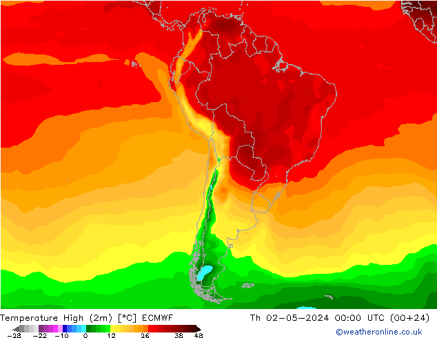Max.temperatuur (2m) ECMWF do 02.05.2024 00 UTC