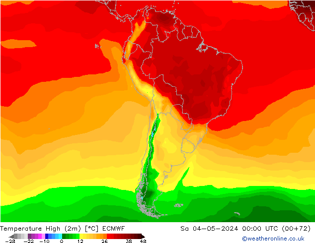 Max.temperatuur (2m) ECMWF za 04.05.2024 00 UTC