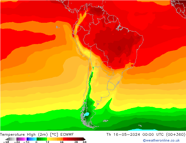 Temperature High (2m) ECMWF Th 16.05.2024 00 UTC