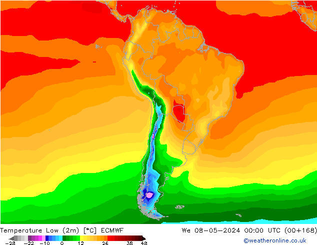 Temperatura mín. (2m) ECMWF mié 08.05.2024 00 UTC