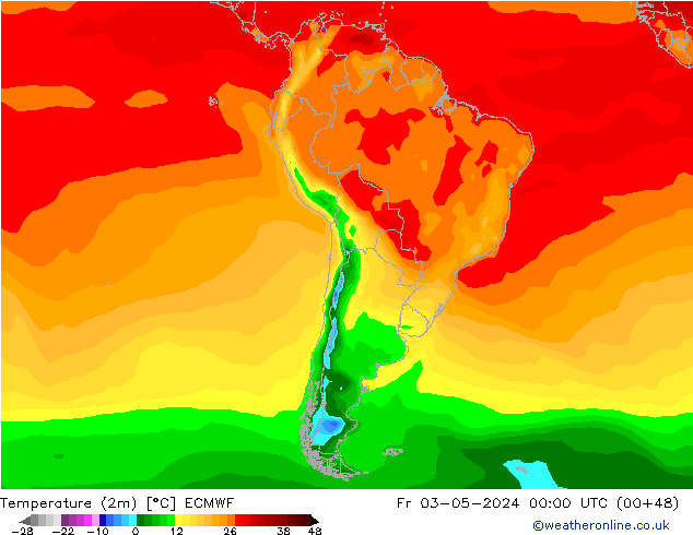 Temperature (2m) ECMWF Pá 03.05.2024 00 UTC