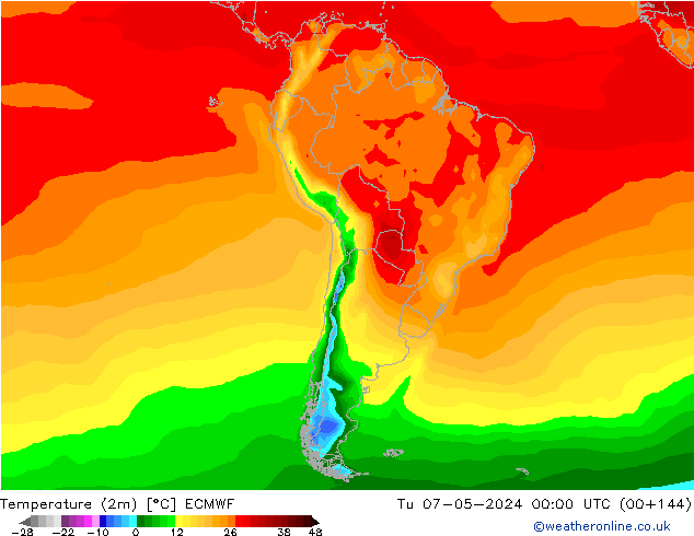 Temperatuurkaart (2m) ECMWF di 07.05.2024 00 UTC