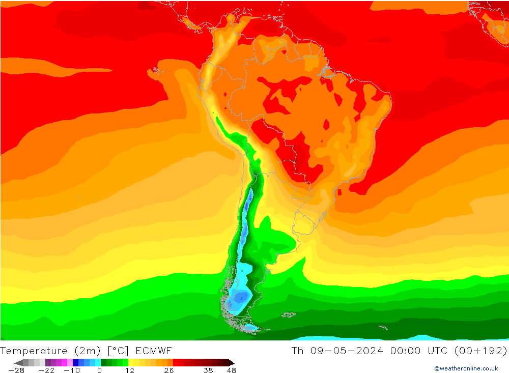 Temperatura (2m) ECMWF gio 09.05.2024 00 UTC