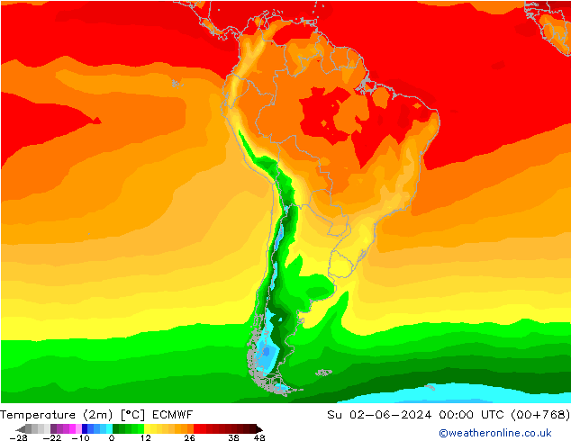 Temperatura (2m) ECMWF dom 02.06.2024 00 UTC