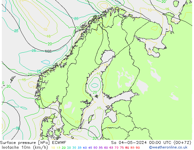 Isotachen (km/h) ECMWF za 04.05.2024 00 UTC