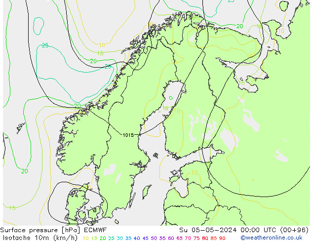 Eşrüzgar Hızları (km/sa) ECMWF Paz 05.05.2024 00 UTC