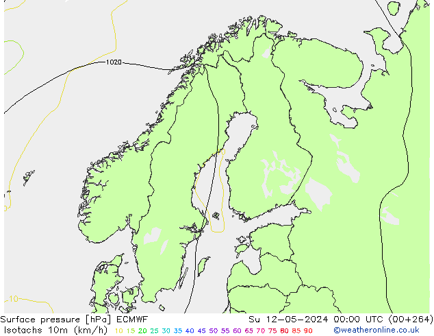 Isotachs (kph) ECMWF dim 12.05.2024 00 UTC