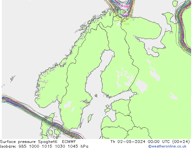 pressão do solo Spaghetti ECMWF Qui 02.05.2024 00 UTC