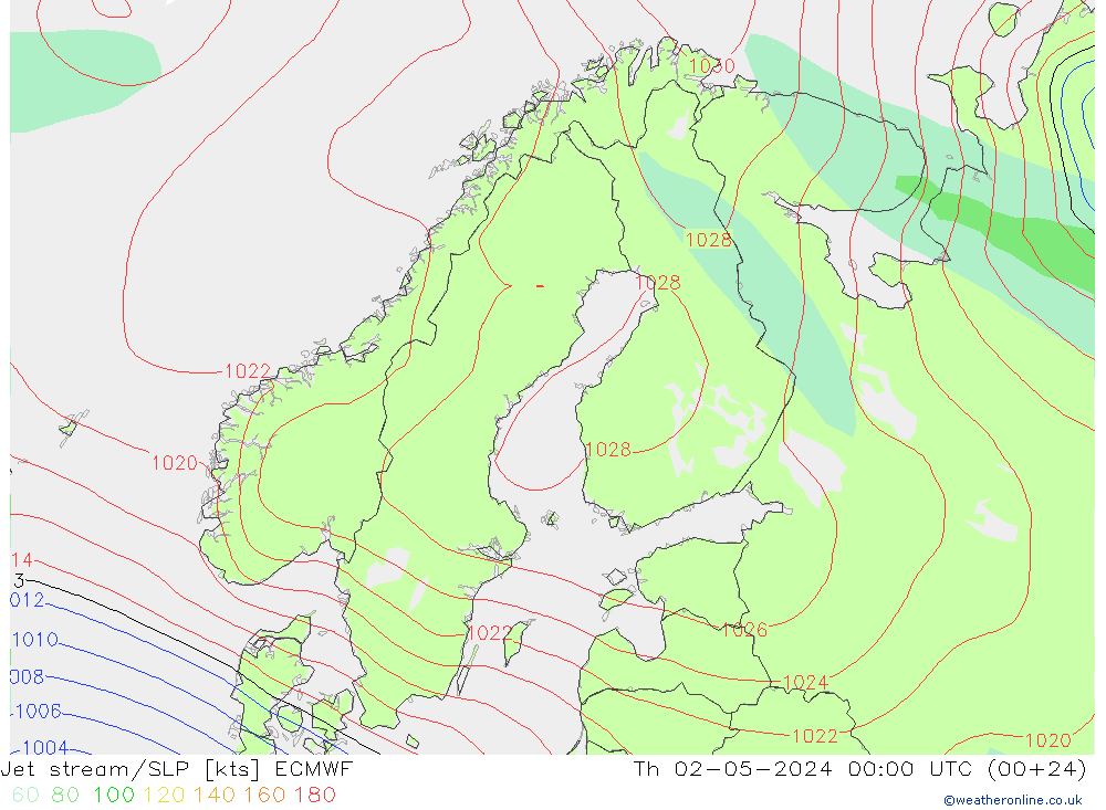 高速氣流/地面气压 ECMWF 星期四 02.05.2024 00 UTC