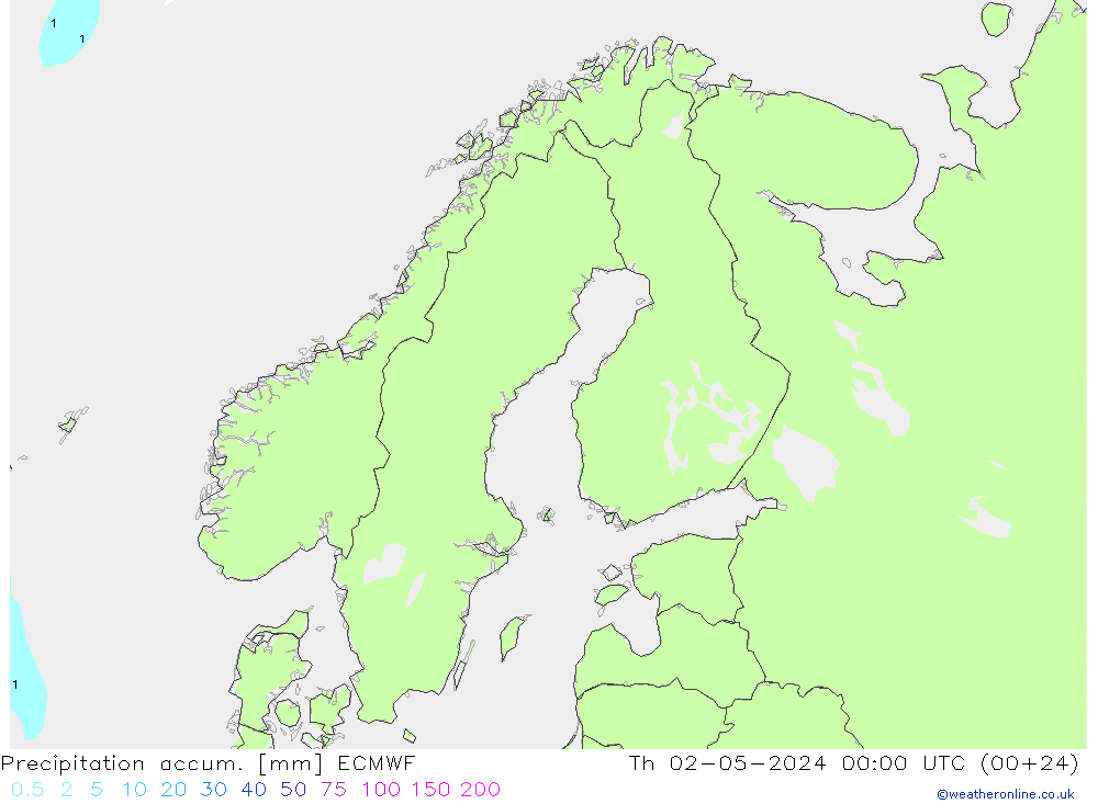 Precipitation accum. ECMWF Čt 02.05.2024 00 UTC