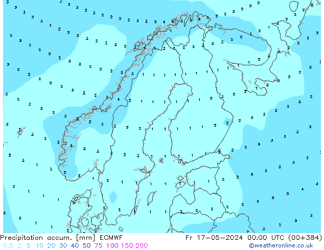 Precipitation accum. ECMWF Fr 17.05.2024 00 UTC