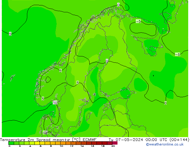 Temperatuurkaart Spread ECMWF di 07.05.2024 00 UTC