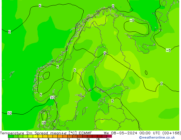 карта температуры Spread ECMWF ср 08.05.2024 00 UTC