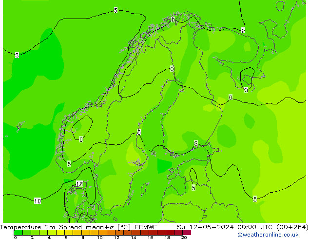 Temperature 2m Spread ECMWF Su 12.05.2024 00 UTC