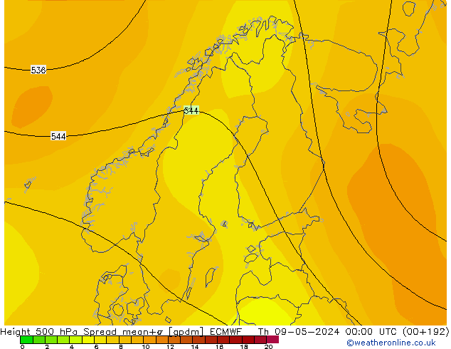 Height 500 hPa Spread ECMWF Th 09.05.2024 00 UTC