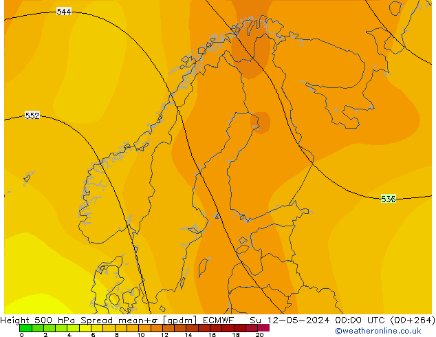 Height 500 hPa Spread ECMWF Ne 12.05.2024 00 UTC