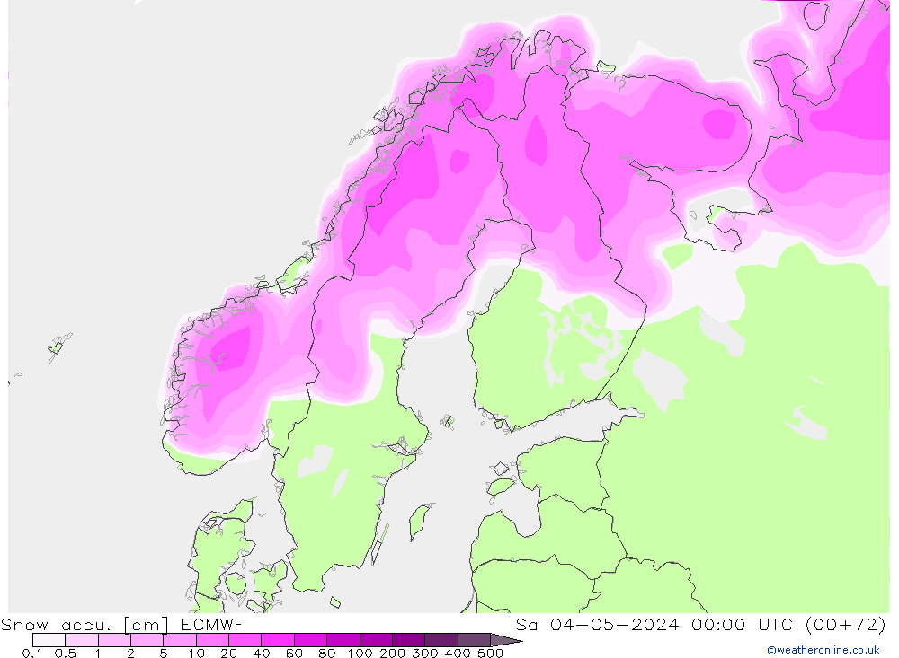 Snow accu. ECMWF Sa 04.05.2024 00 UTC