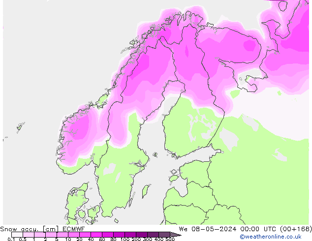 Snow accu. ECMWF We 08.05.2024 00 UTC