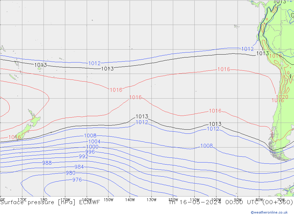 Atmosférický tlak ECMWF Čt 16.05.2024 00 UTC